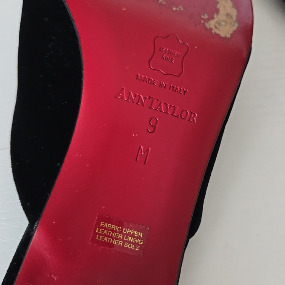 Ann Taylor Vintage Black Velvet Bow Kitten Heel Mules Made In ITALY Size 9M - Picture 9 of 10